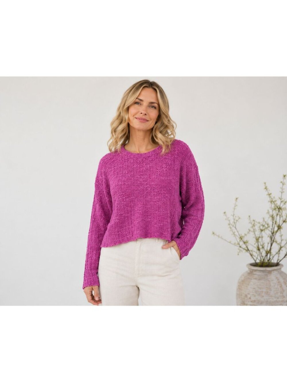 Cut Loose XL Pink Textured Boucle Knit Pullover Sweater Boxy Cropped USA